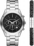 Michael Kors Slim Runway Chronograph Stainless Steel Watch and PVC Bracelet Set (Model: MK1056SET)