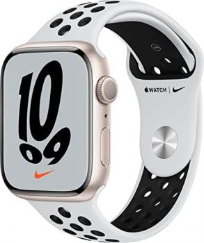 Apple Watch Nike Series 7 (GPS) 45mm Starlight Aluminum Case with Pure Platinum/Black Nike Sport Band (Renewed)