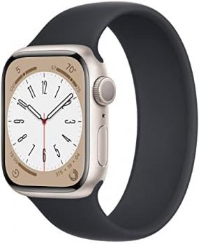 Apple Watch Series 8 (GPS, 41MM) - Starlight Aluminum Case with Midnight Solo Loop (Renewed)