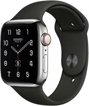 Apple Watch Series 5 Hermès Edition (GPS + Cellular, 44mm) - Silver Stainless Steel Case with Black Sport Band (Renewed)
