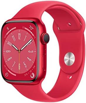 Apple Watch Series 8 (GPS, 45MM) - Red Aluminum Case with Red Sport Band (Renewed)