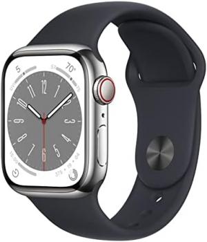 Apple Watch Series 8 (GPS + Cellular, 41MM) - Silver Stainless Steel Case with Midnight Sport Band (Renewed)