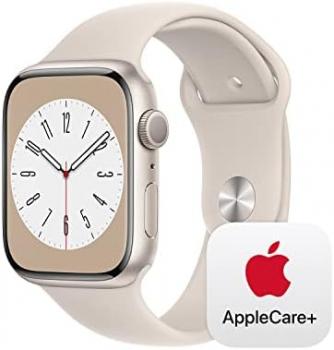 Apple Watch Series 8 GPS 45mm Starlight Aluminium Case with Starlight Sport Band - M/L with AppleCare+ (2 Years)