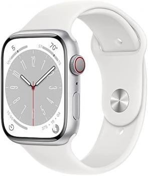 Apple Watch Series 8 (GPS, 45MM) Silver Aluminum Case with White Sport Band (Renewed)