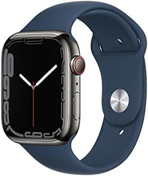 Apple Watch Series 7 [GPS + Cellular 45mm] Smart Watch w/Graphite Stainless Steel Case with Abyss Blue Sport Band. Fitness Tracker, Blood Oxygen & ECG Apps, Always-On Retina Display, Water Resistant