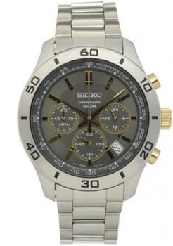Seiko Chronograph Grey Dial Stainless Steel Mens Watch SSB057