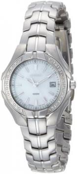 Seiko Women's SXDB69 Silver-Tone White Mother Of Pearl Dial 22 Diamonds Watch