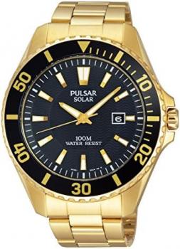Pulsar Solar Mens Analog Quartz Watch with Stainless Steel Gold Plated Bracelet PX3034X1