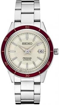 SEIKO Presage Style 60's Collection Stainless Steel Ruby Bezel Automatic Watch SRPH93, Silver