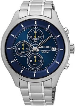 Seiko Men's 43mm Steel Bracelet & Case Hardlex Crystal Quartz Blue Dial Analog Watch SKS537