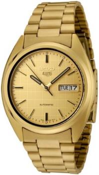 SEIKO Men's SNXL72 5 Automatic Gold Dial Gold-Tone Stainless Steel Watch