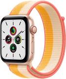 Apple Watch SE (GPS + Cellular 44mm) Gold Aluminum Case with Maize/White Sport Loop (Renewed)
