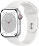 Apple Watch Series 8 (GPS + Cellular, 45MM) - Silver Aluminum Case with White Sport Band (Renewed)