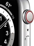 Apple Watch Series 6 (GPS + Cellular, 44mm) - Silver Stainless Steel Case with White Sport Band (Renewed)