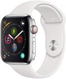 Apple Watch Series 4 (GPS + Cellular, 44MM) - Stainless Steel Case with White Sport Band (Renewed)