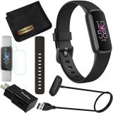 Fitbit Luxe Wellness & Fitness Tracker (Black/Graphite) with Heart Rate Monitor, Sleep Tracker, Bundle with 2 Watch Bands, 3.3foot Charge Cable, Wall Adapter, Screen Shield & PremGear