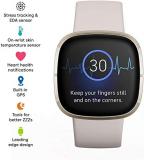 Fitbit Sense Health & Fitness Smartwatch W/GPS, Bluetooth Call/Text, Heart Rate SpO2, ECG, Skin Temperature & Stress Sensing (S & L Bands, 90 Day Premium Included) International Version (White/Gold)