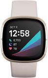 Fitbit Sense Health & Fitness Smartwatch W/GPS, Bluetooth Call/Text, Heart Rate SpO2, ECG, Skin Temperature & Stress Sensing (S & L Bands, 90 Day Premium Included) International Version (White/Gold)