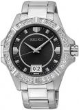 Seiko – sur807p1 – Ladies Watch – Analogue Quartz – Black Dial – Steel Bracelet Grey