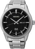 Seiko Solar Mens Analog Solar Watch with Stainless Steel Bracelet SNE363P1