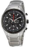 Seiko Men's SNAE43 Chronograph Multifunction Stainless Steel Black Dial Watch