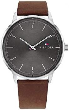 Tommy Hilfiger Men's Stainless Steel Quartz Watch with Leather Strap, Brown, 21 (Model: 1791840)