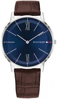 Tommy Hilfiger Men's Quartz Stainless Steel and Leather Strap Dressy Watch, Color: Brown (Model: 1791514)