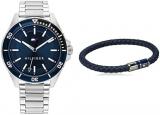 Tommy Hilfiger Men's Stainless Steel & Multicolor Case and Link Watch with Blue Braided Leather Bracelet