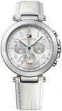 Tommy Hilfiger Womens 1781448 White Leather Strap Silver Dial Chronograph Watch
