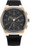 Tommy Hilfiger Men's Connor Stainless Steel Quartz Watch with Silicone Strap, Black, 23 (Model: 1791931)