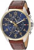 Tommy Hilfiger Men's Quartz Stainless Steel and Leather Casual Watch, Color:Brow...