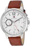 Tommy Hilfiger Men's Quartz Stainless Steel and Leather Strap Casual Watch, Colo...