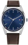 Tommy Hilfiger Men's Quartz Stainless Steel and Calfskin Strap Watch, Color: Navy (Model: 1710458)