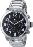 Tommy Hilfiger Men's 1791054 Silver Stainless-Steel Analog Quartz Watch with Black Dial