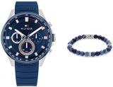 Tommy Hilfiger Men's Stainless Steel Quartz Watch with Blue Silocone Strap with ...