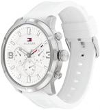 Tommy Hilfiger Men's Multifunction Stainless Steel Case and Silicone Strap Watch, Color: White (Model: 1792072)