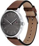 Tommy Hilfiger Men's Stainless Steel Quartz Watch with Leather Strap, Brown, 21 (Model: 1791840)