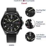 Tommy Hilfiger Men's Ionic Plated Black Steel Case and Calfskin Strap Watch, Color: Black (Model: 1792004)