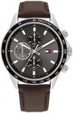 Tommy Hilfiger Men's Stainless Steel Case and Leather Strap Watch, Color: Brown ...