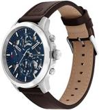 Tommy Hilfiger Men's Multifunction Stainless Steel and Leather Strap Watch, Color: Blue (Model: 1710476)