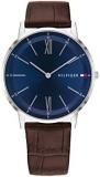 Tommy Hilfiger Men's Quartz Stainless Steel and Leather Strap Dressy Watch, Color: Brown (Model: 1791514)