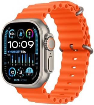 Apple Watch Ultra 2 [GPS + Cellular 49mm] Smartwatch with Rugged Titanium Case & Orange Ocean Band. Fitness Tracker, Precision GPS, Action Button, Extra-Long Battery Life, Bright Retina Display