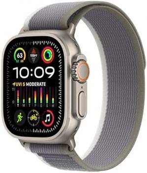 Apple Watch Ultra 2 [GPS + Cellular 49mm] Smartwatch with Rugged Titanium Case & Green/Grey Trail Loop S/M. Fitness Tracker, Precision GPS, Action Button, Extra-Long Battery Life, Carbon Neutral