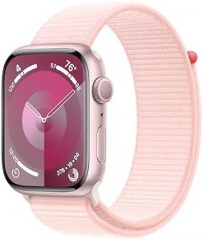 Apple Watch Series 9 [GPS 45mm] Smartwatch with Pink Aluminum Case with Pink Sport Loop. Fitness Tracker, Blood Oxygen & ECG Apps, Always-On Retina Display, Carbon Neutral