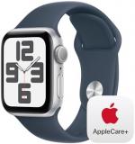 Apple Watch SE GPS 40mm Silver Aluminum Case with Storm Blue Sport Band - S/M with AppleCare+ (2 Years)