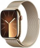 Apple Watch Series 9 [GPS + Cellular 45mm] Smartwatch with Gold Stainless Steel Case with Gold Milanese Loop. Fitness Tracker, Blood Oxygen & ECG Apps, Always-On Retina Display