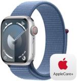 Apple Watch Series 9 [GPS + Cellular 41mm] Smartwatch with Silver Aluminum Case with Winter Blue Sport Loop, Carbon Neutral with AppleCare+ (2 Years)
