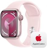 Apple Watch Series 9 [GPS + Cellular 41mm] Smartwatch with Pink Aluminum Case with Pink Sport Band M/L with AppleCare+ (2 Years)
