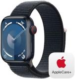 Apple Watch Series 9 [GPS + Cellular 41mm] Smartwatch with Midnight Aluminum Case with Midnight Sport Loop, Carbon Neutral with AppleCare+ (2 Years)