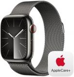 Apple Watch Series 9 [GPS + Cellular 41mm] Smartwatch with Graphite Stainless Steel Case with Graphite Milanese Loop with AppleCare+ (2 Years)